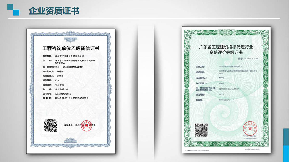深圳市中安项目管理有限公司公司荣誉证书图片