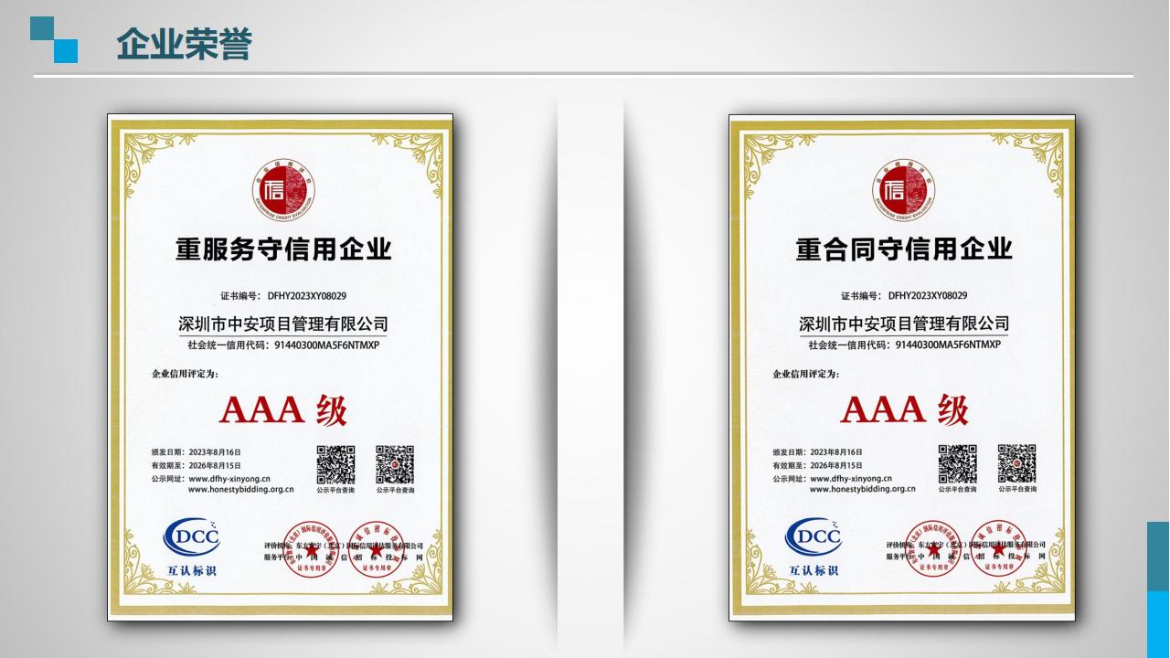 深圳市中安项目管理有限公司公司荣誉证书图片