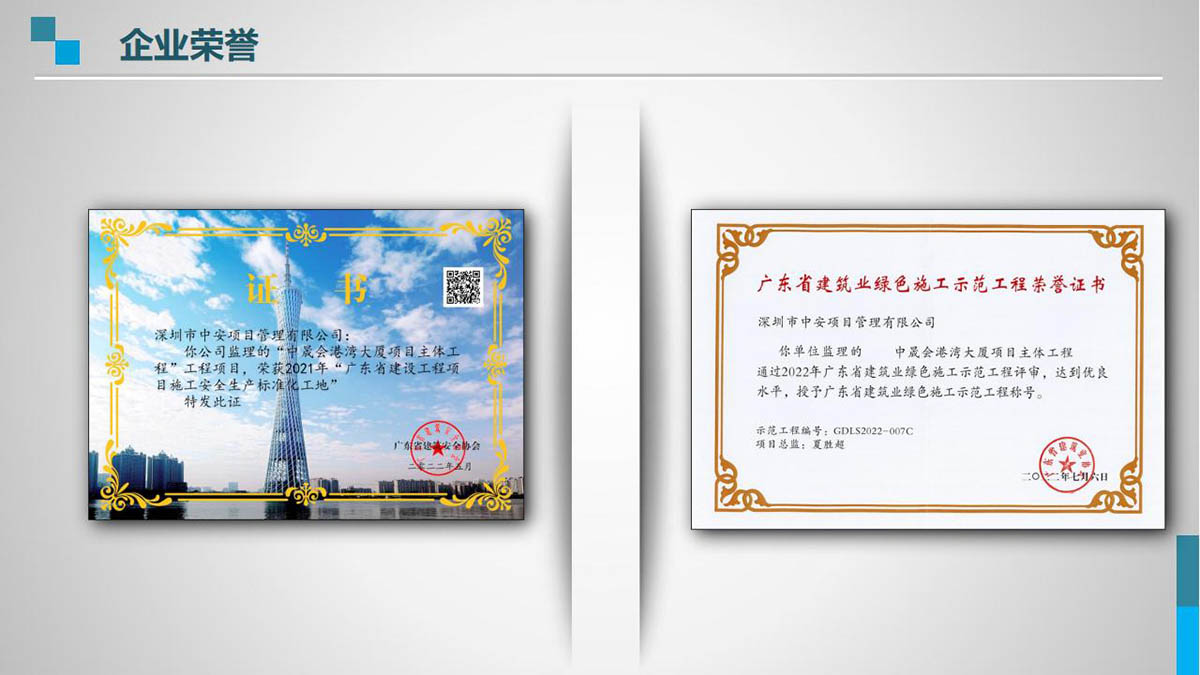 深圳市中安项目管理有限公司公司荣誉证书图片