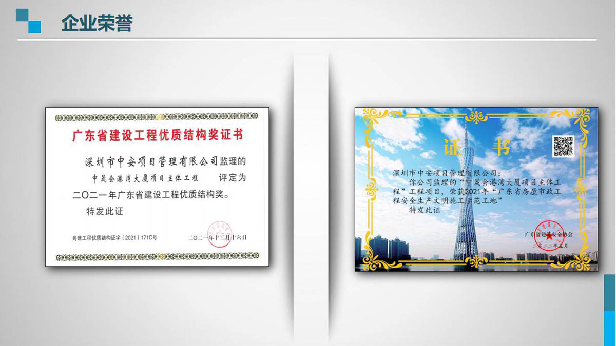 深圳市中安项目管理有限公司公司荣誉证书图片