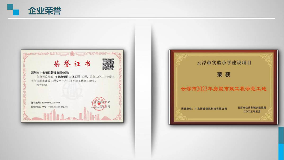 深圳市中安项目管理有限公司公司荣誉证书图片