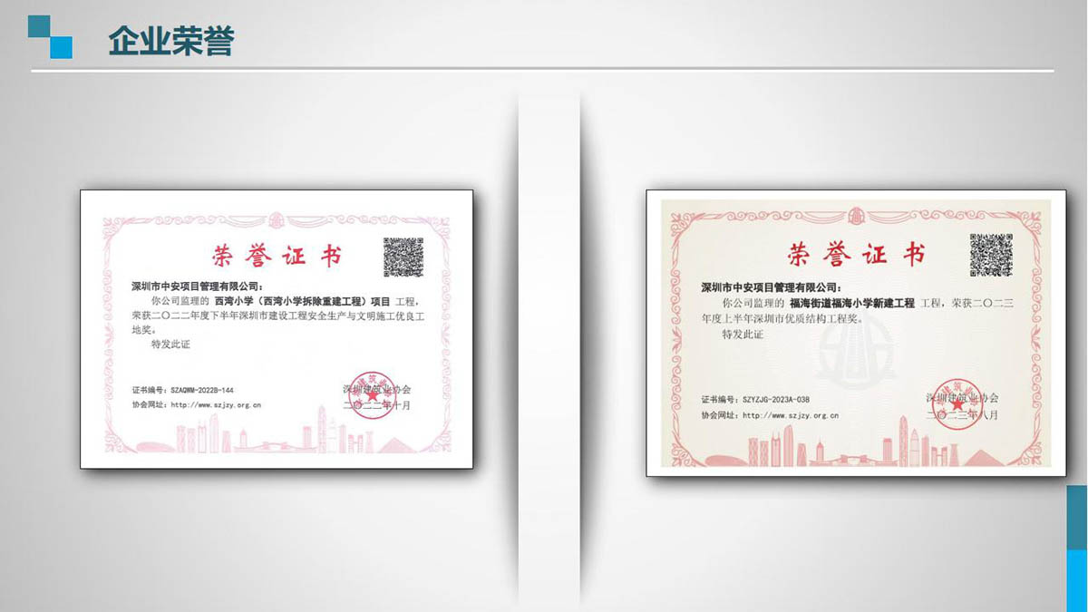深圳市中安项目管理有限公司公司荣誉证书图片