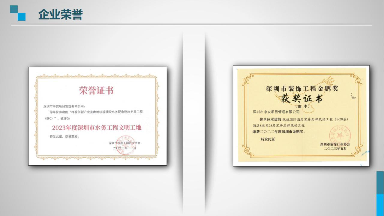 深圳市中安项目管理有限公司公司荣誉证书图片