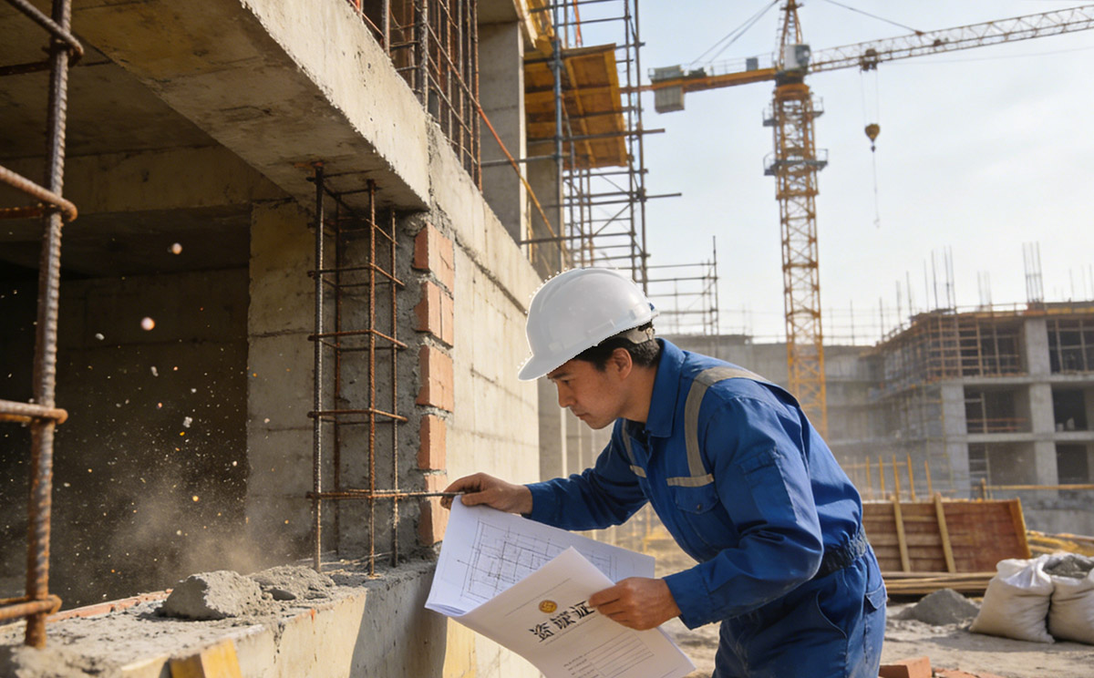 一名监理工程师在工地执行监理工作