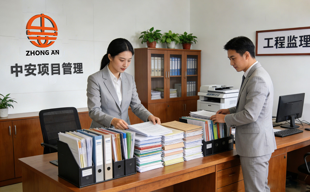 监理公司两个工程师在沟通项目进度